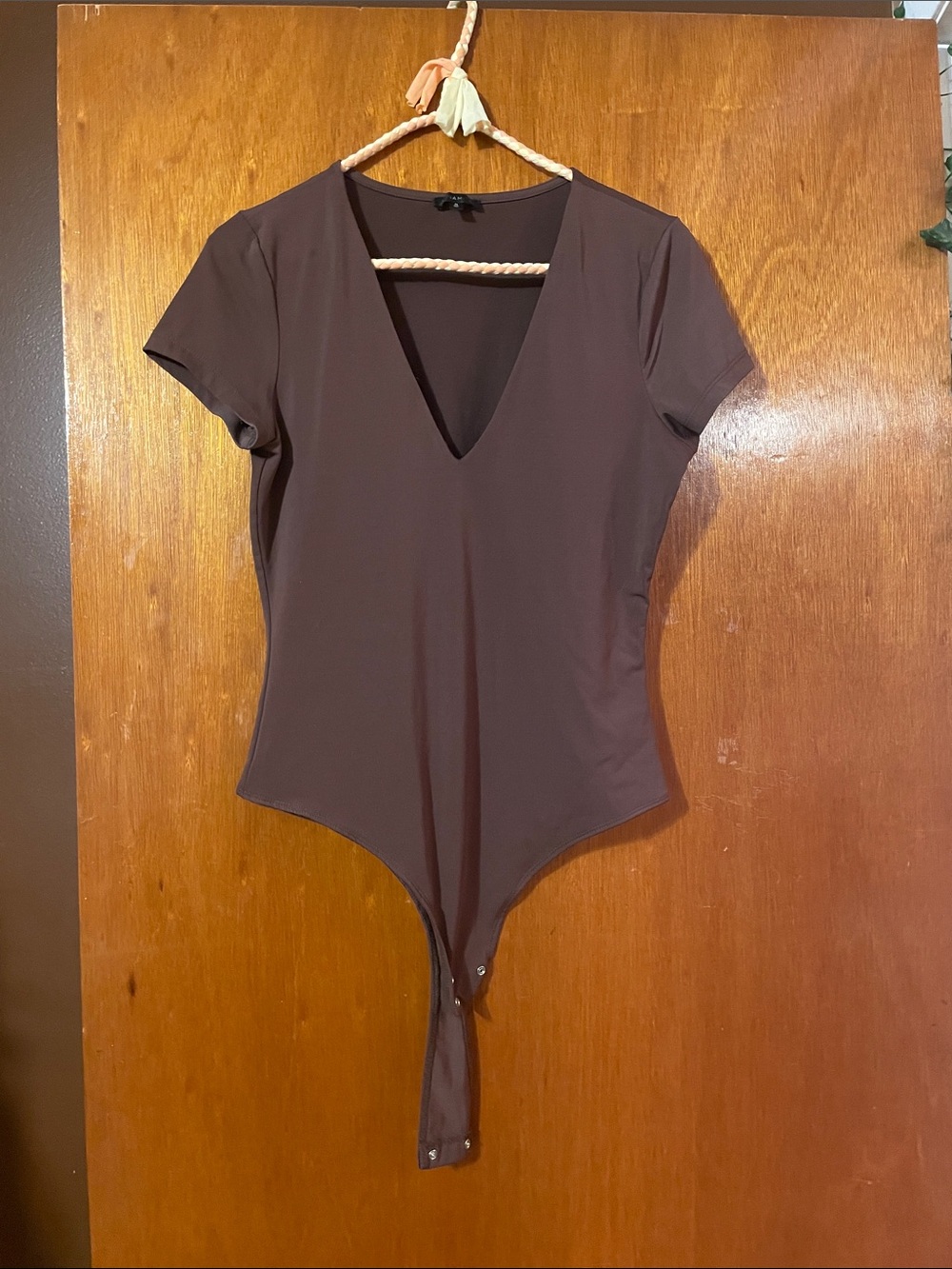Dynamite Short-Sleeve Deep V Bodysuit - Brown